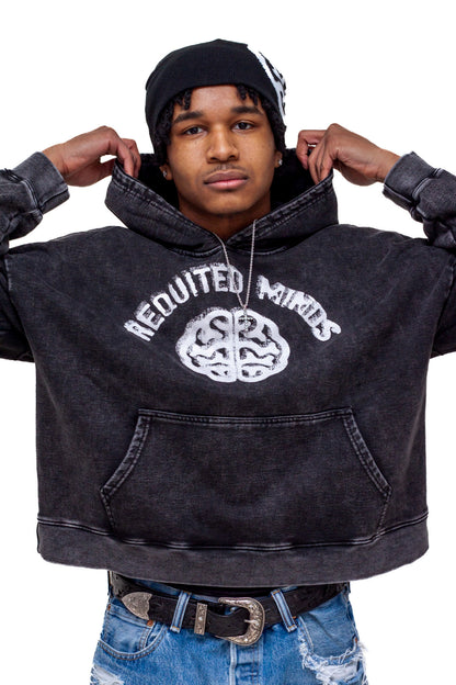 BLACK CROPPED LOGO HOODIE