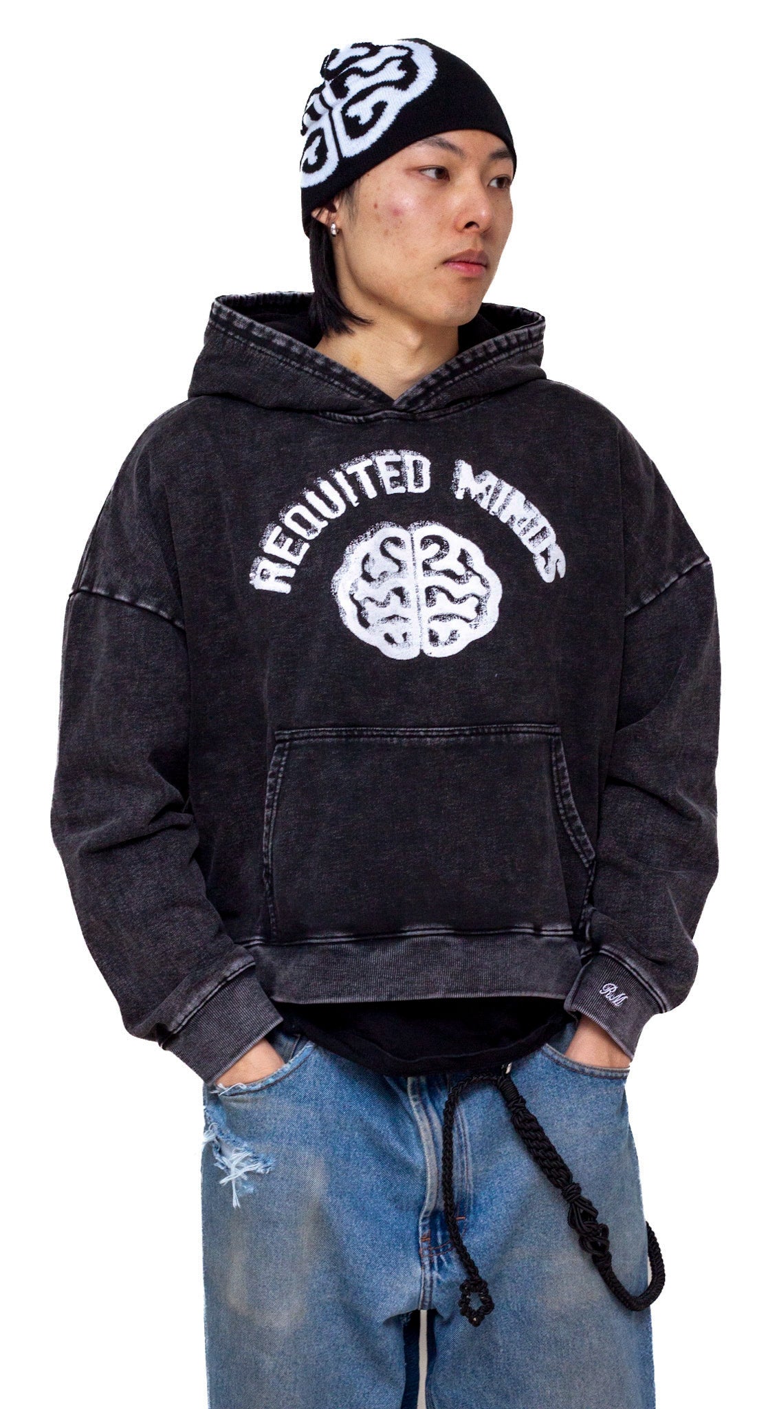 BLACK CROPPED LOGO HOODIE