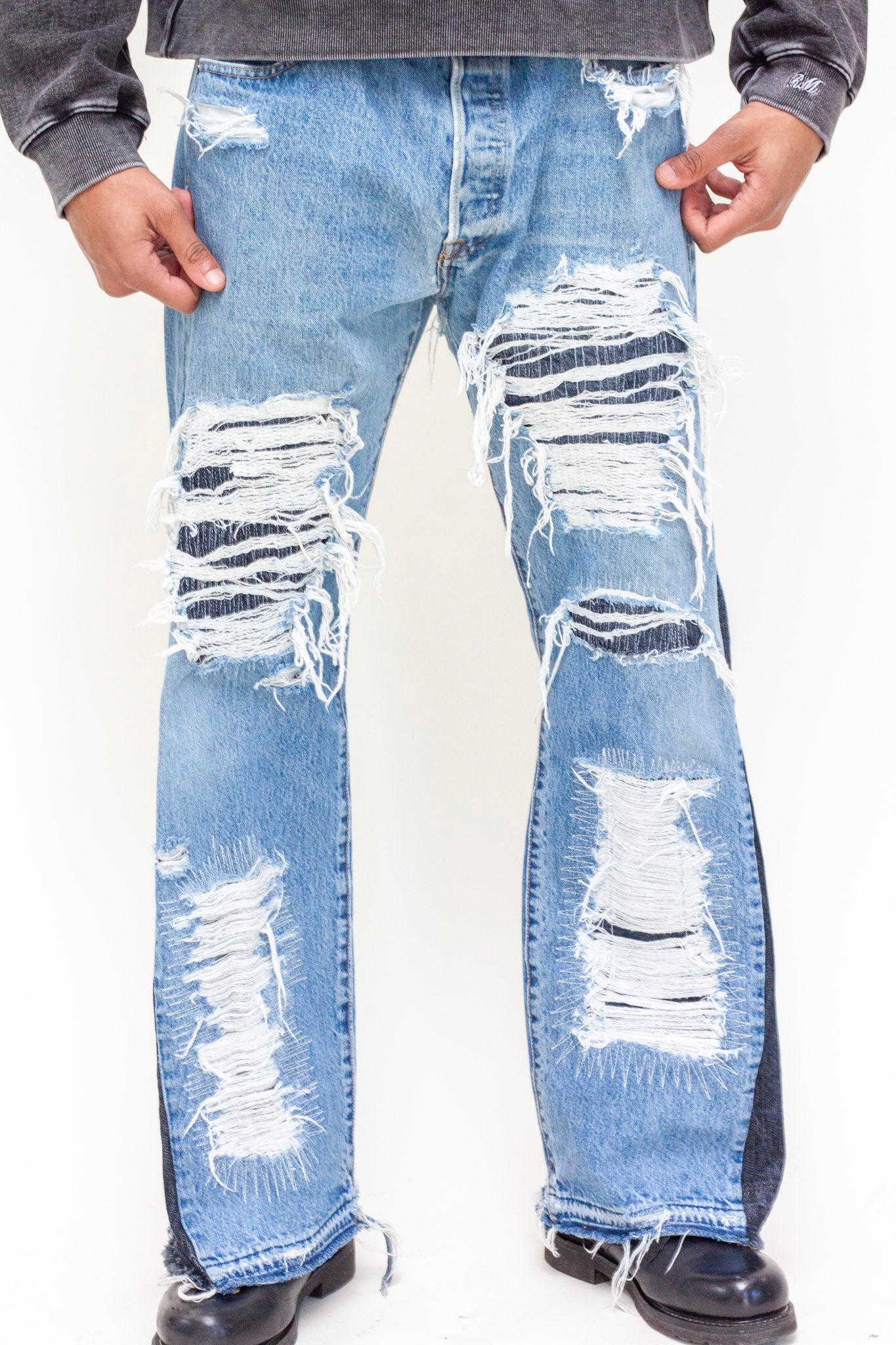 handmade Flared distressed denim