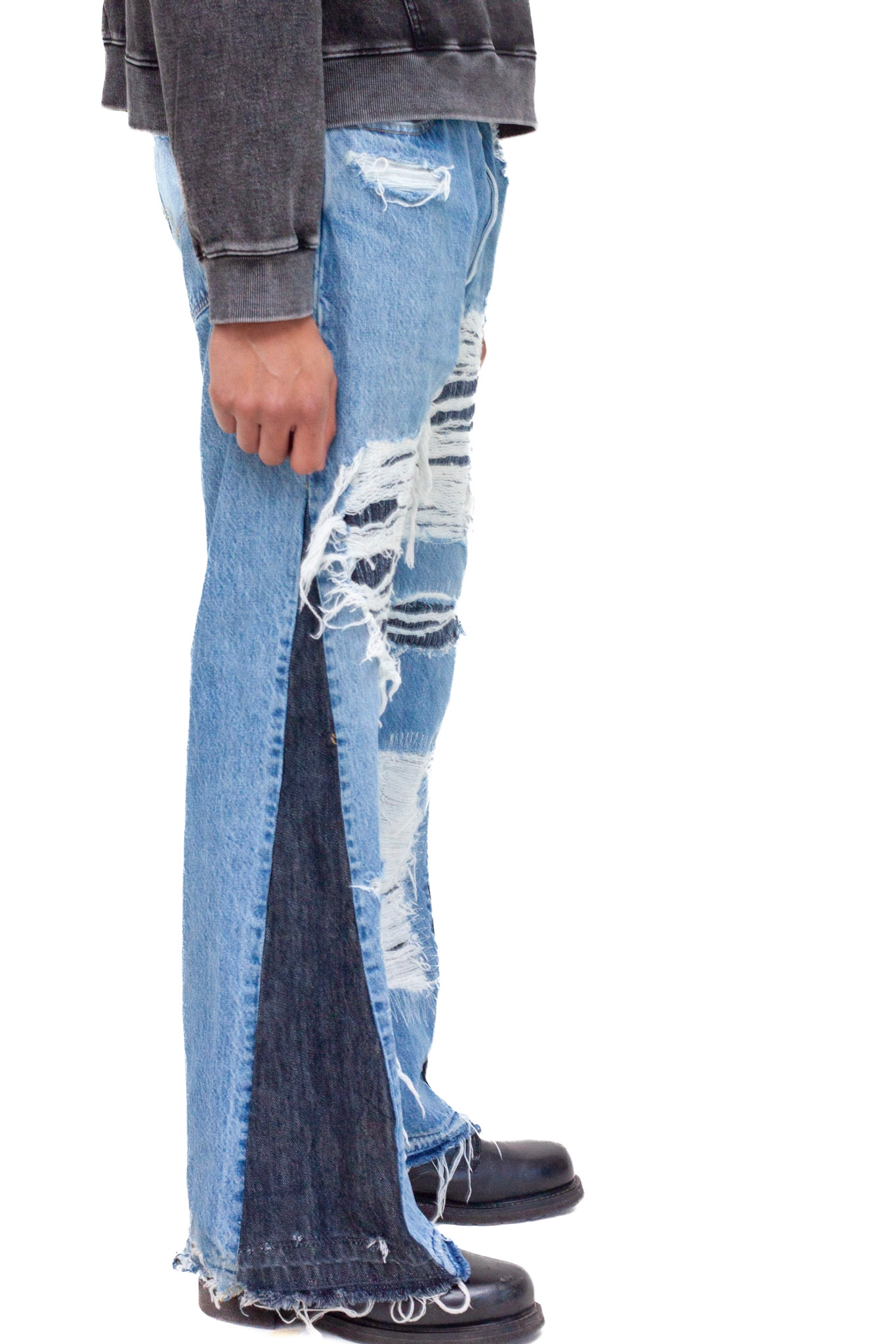 handmade Flared distressed denim