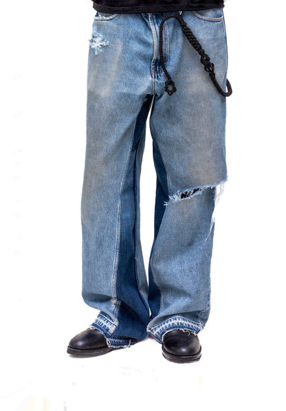 handmade Flared distressed denim