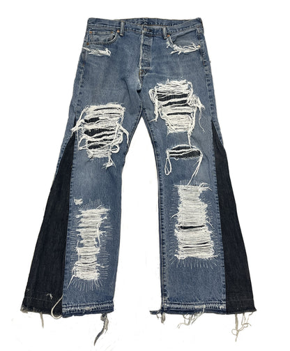 handmade Flared distressed denim