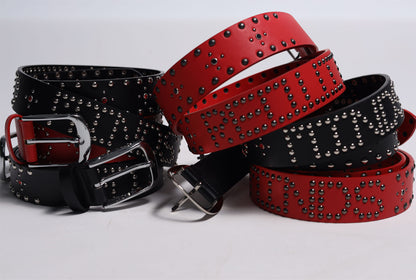 BLACK STUDDED LEATHER BELT