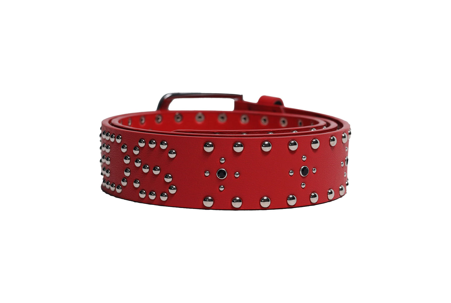RED STUDDED LEATHER BELT