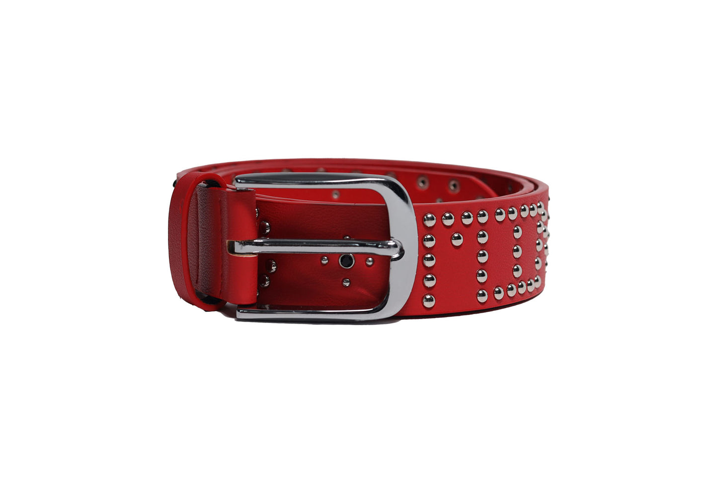 RED STUDDED LEATHER BELT