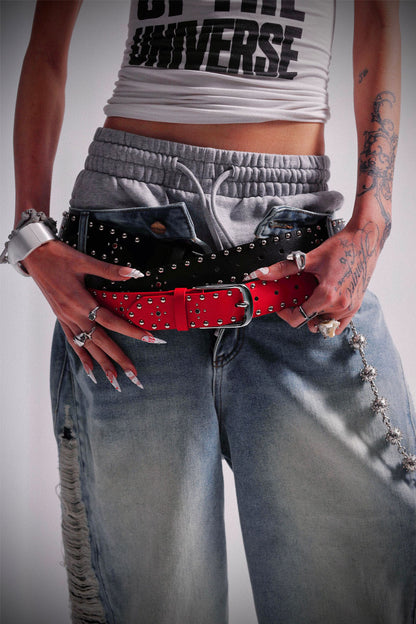 BLACK STUDDED LEATHER BELT